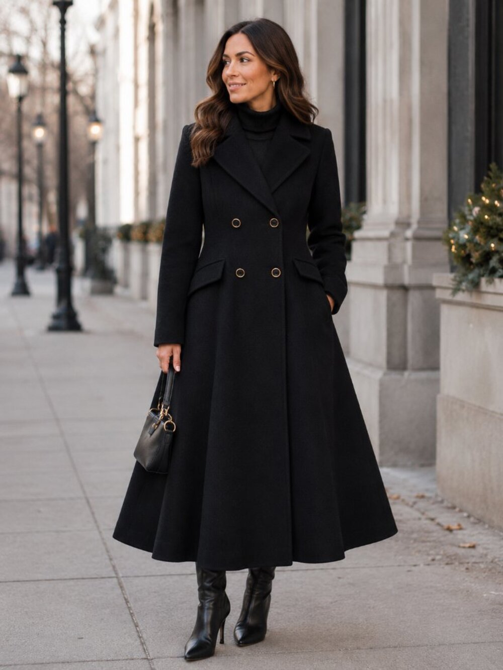 Vintage Balimel Black Virgin Wool Double Breasted Coat - Sz S